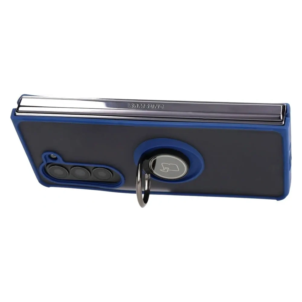 Etui z uchwytem na palec Bizon Case Hybrid Ring do Samsung Galaxy Z Fold5 przydymione z granatową ramką