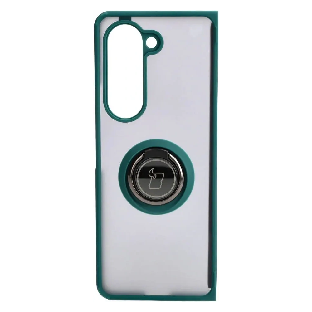 Etui z uchwytem na palec Bizon Case Hybrid Ring do Samsung Galaxy Z Fold5 przydymione z ciemnozieloną ramką