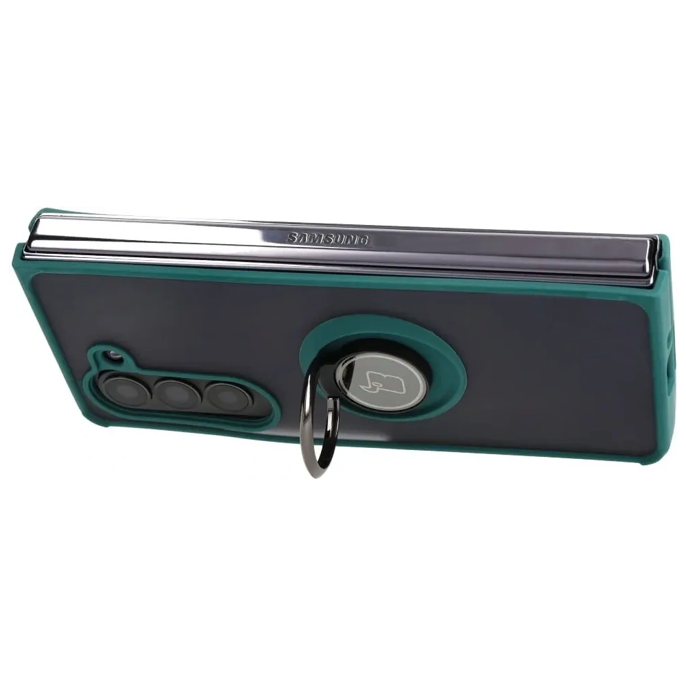 Etui z uchwytem na palec Bizon Case Hybrid Ring do Samsung Galaxy Z Fold5 przydymione z ciemnozieloną ramką