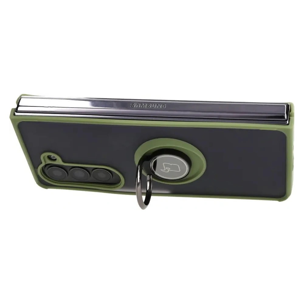 Etui z uchwytem na palec Bizon Case Hybrid Ring do Samsung Galaxy Z Fold5 przydymione z zieloną ramką