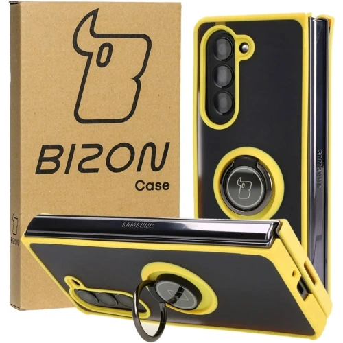Kup Etui s držákem na prst Bizon Case Hybrid Ring pro Samsung Galaxy Z Fold5 kouřové s žlutým rámem - BIZ1846 - {ean13} - Sklep Home Screen