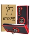 Etui s úchopem na prst Bizon Case Hybrid Ring pro Samsung Galaxy Z Fold5 kouřové s červeným rámem