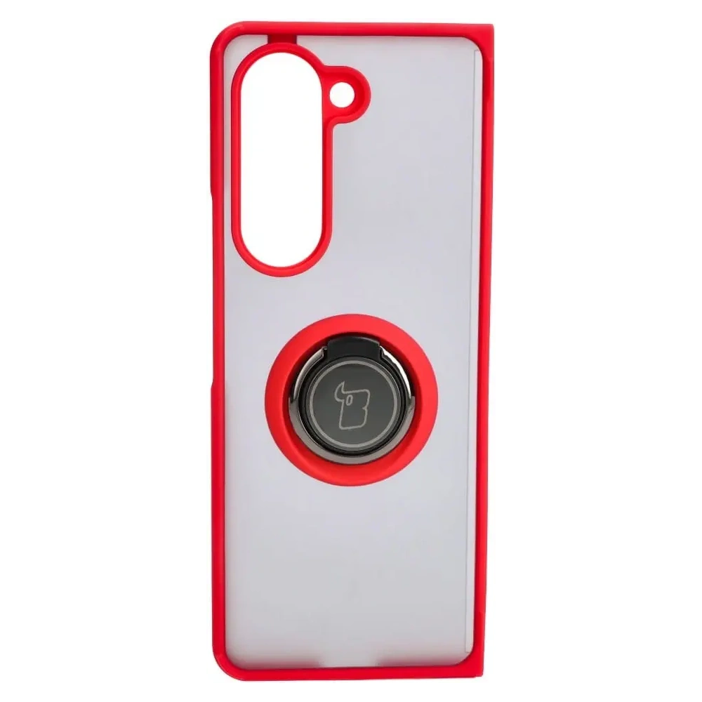 Etui z uchwytem na palec Bizon Case Hybrid Ring do Samsung Galaxy Z Fold5 przydymione z czerwoną ramką