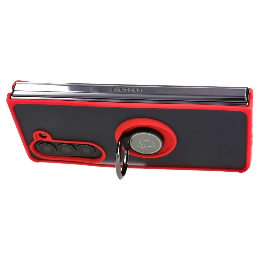 Etui z uchwytem na palec Bizon Case Hybrid Ring do Samsung Galaxy Z Fold5 przydymione z czerwoną ramką