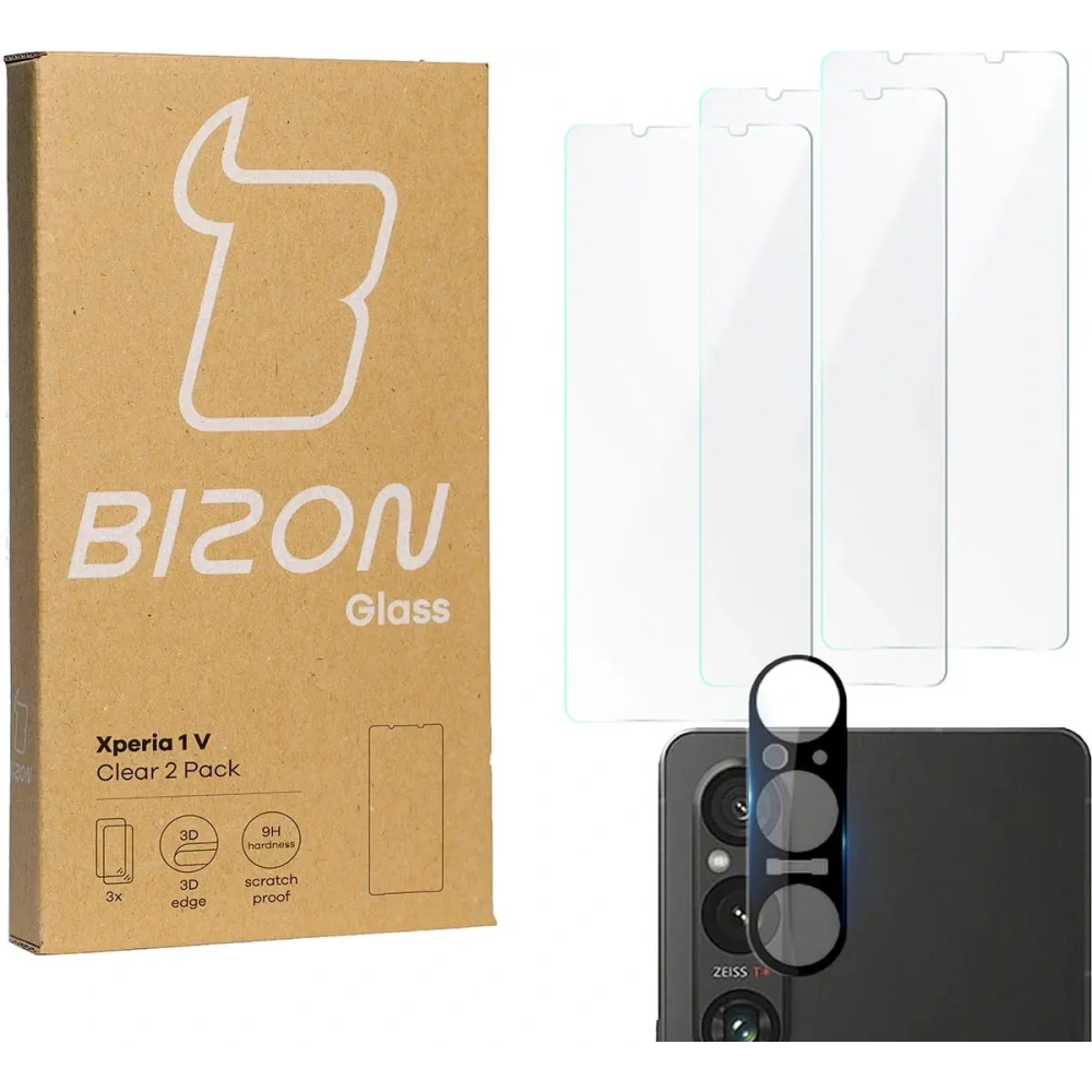 3x Szkło na ekran + szkło na aparat BIZON Clear do Xperia 1 V