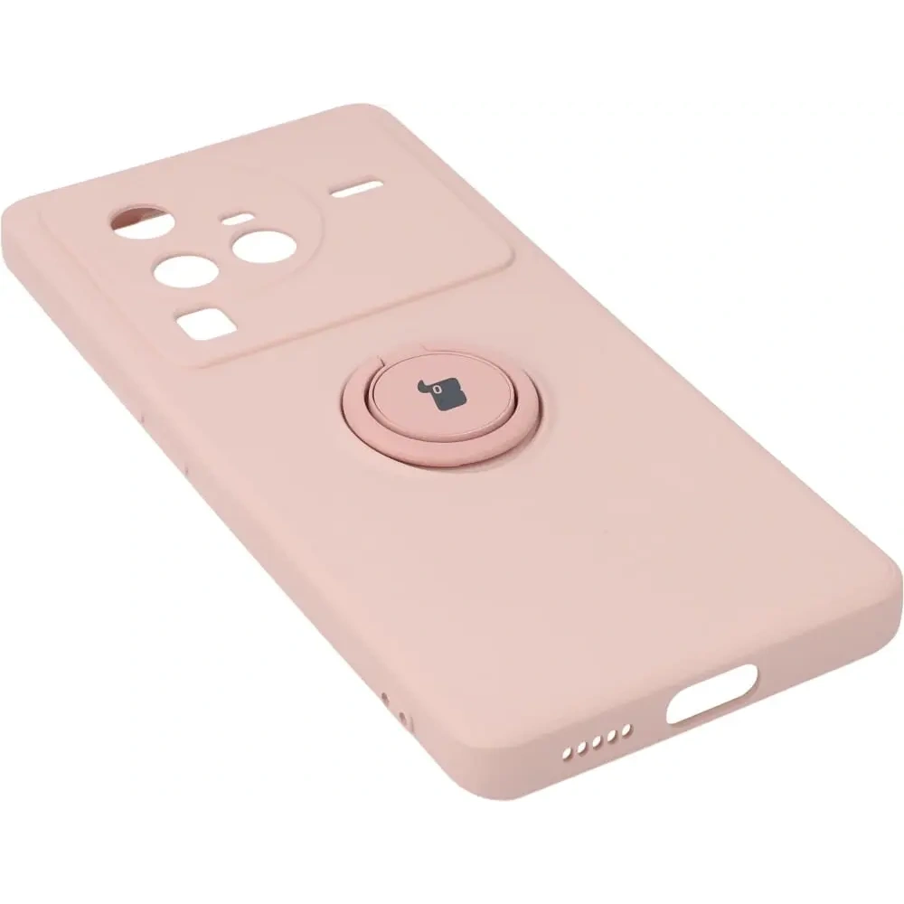 Etui Bizon Case Silicone Ring Sq do VIVO X80 Pro jasnoróżowe