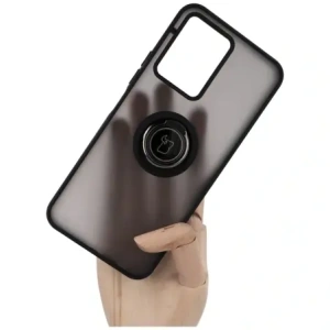 Etui z uchwytem na palec Bizon Case Hybrid Ring do Vivo Y16 / Y02 przydymione z czarną ramką