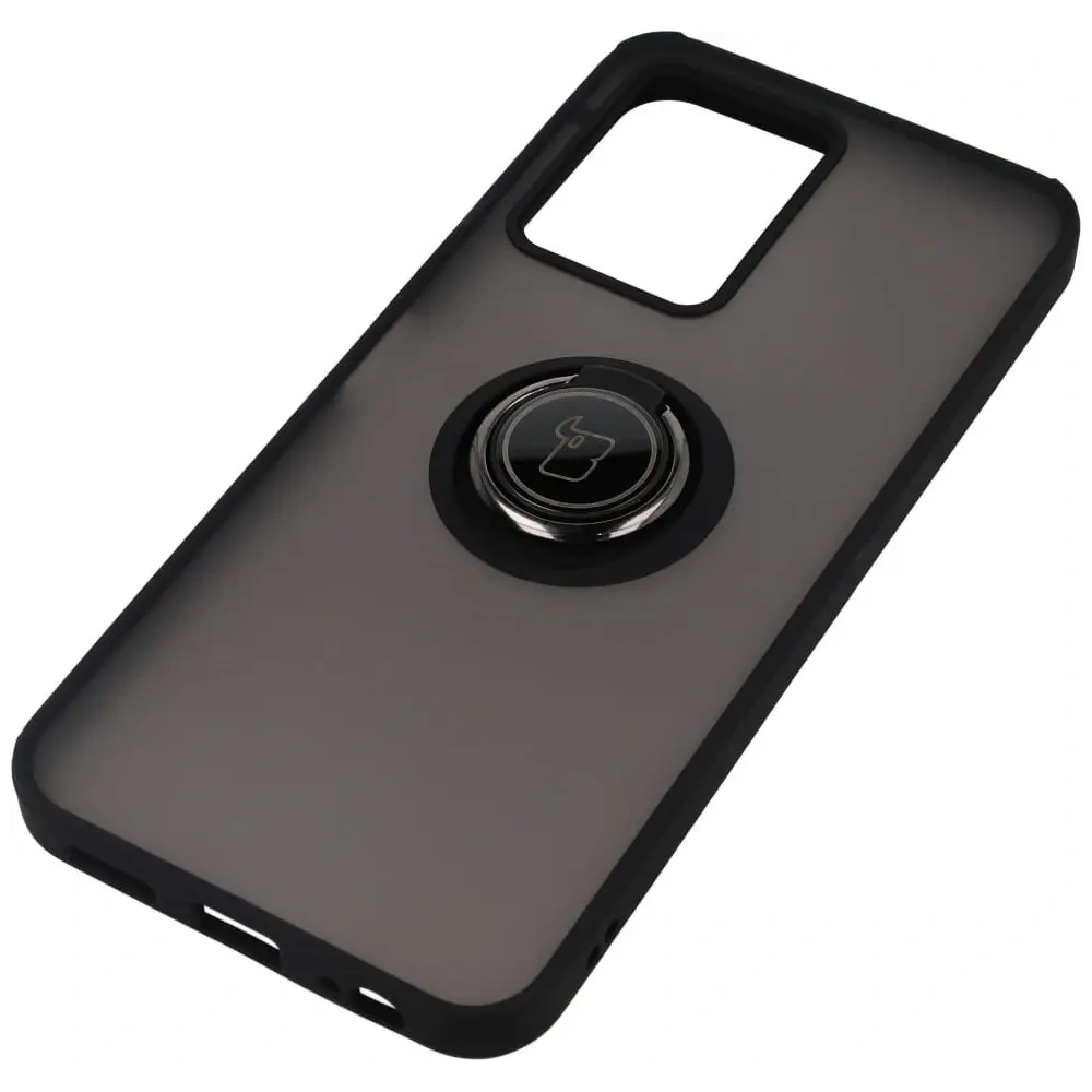 Etui z uchwytem na palec Bizon Case Hybrid Ring do Vivo Y16 / Y02 przydymione z czarną ramką