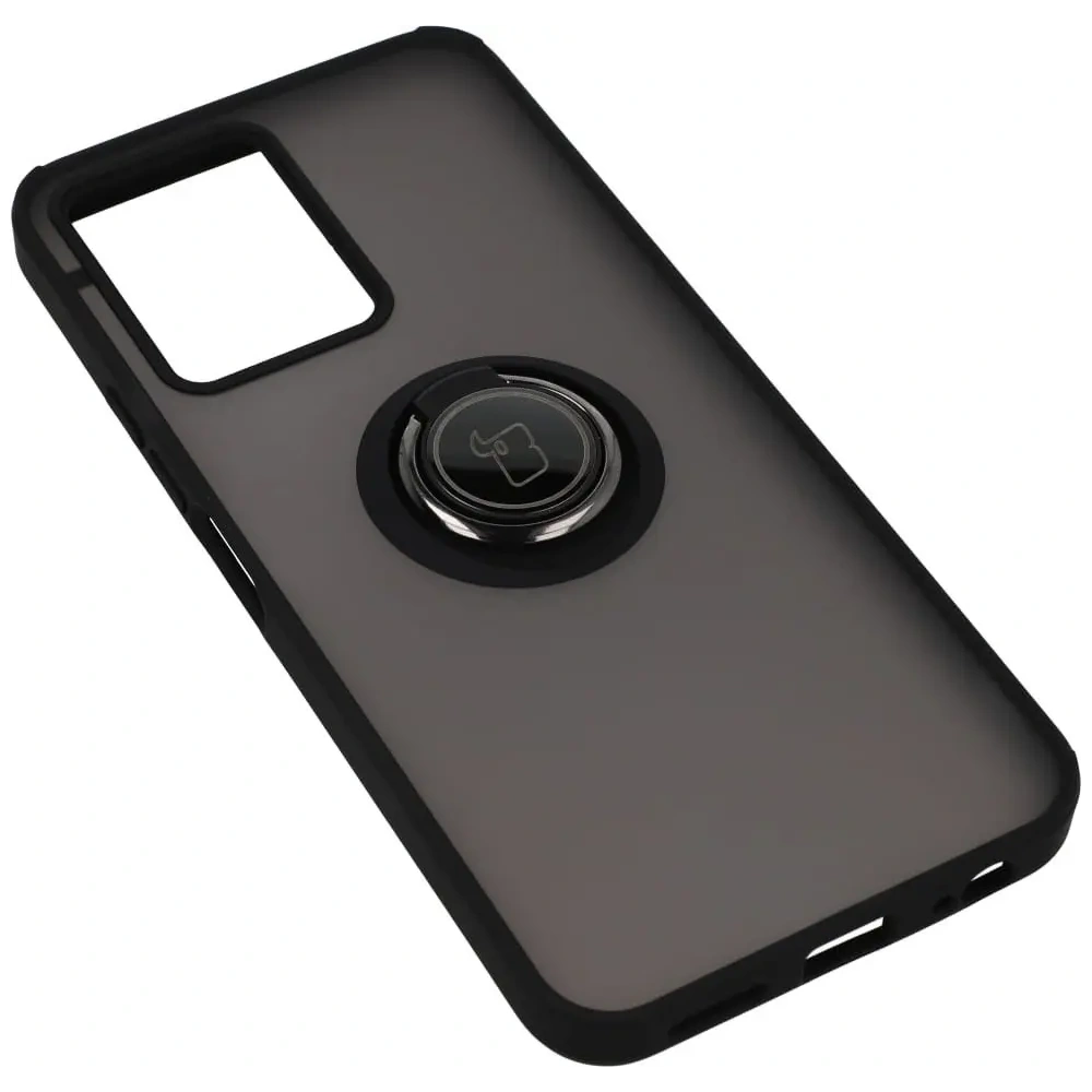 Etui z uchwytem na palec Bizon Case Hybrid Ring do Vivo Y16 / Y02 przydymione z czarną ramką