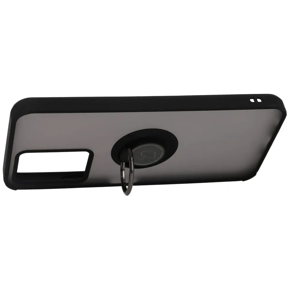Etui z uchwytem na palec Bizon Case Hybrid Ring do Vivo Y16 / Y02 przydymione z czarną ramką
