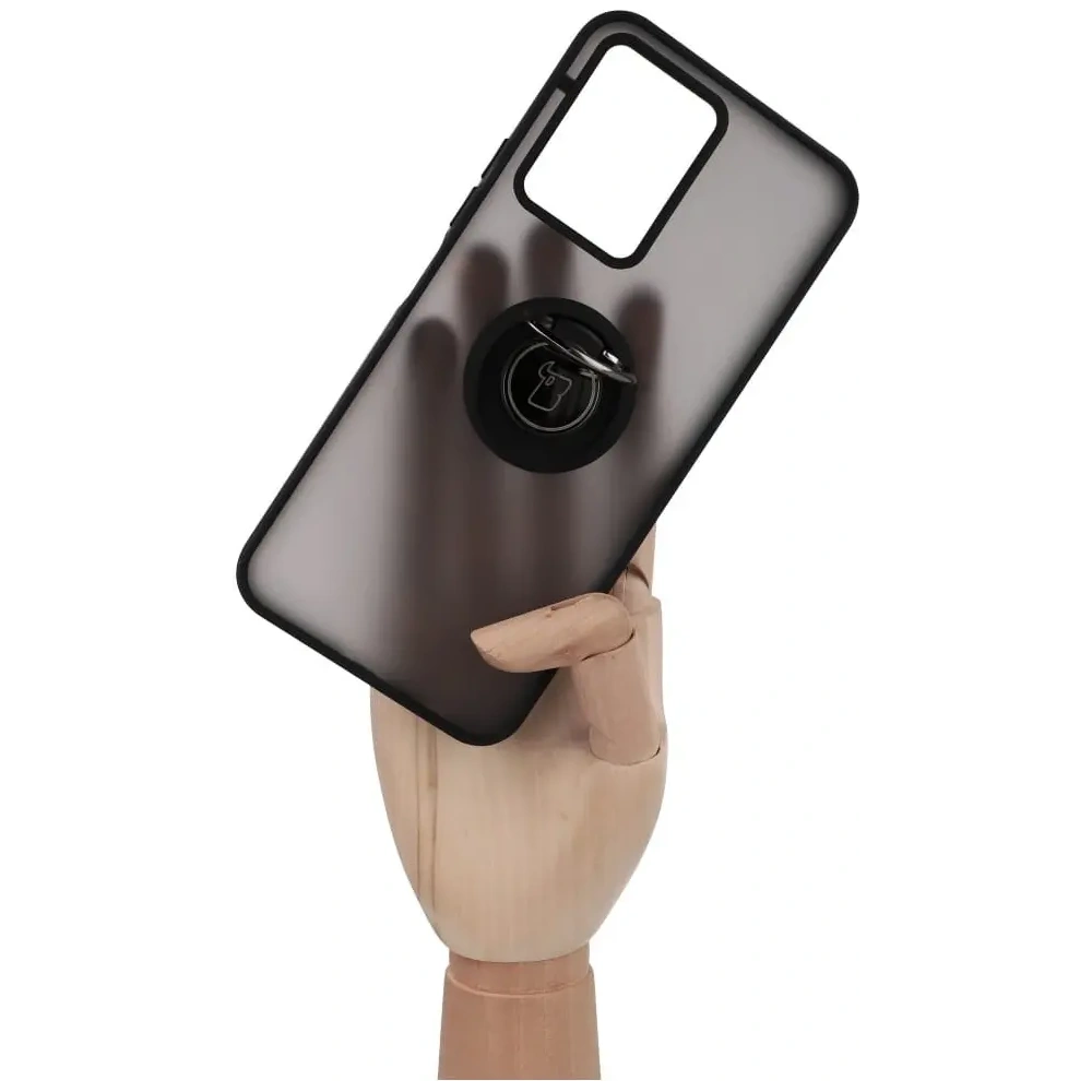 Etui z uchwytem na palec Bizon Case Hybrid Ring do Vivo Y16 / Y02 przydymione z czarną ramką