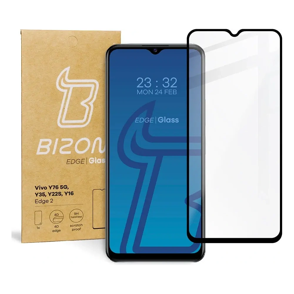 Szkło hartowane Bizon Glass Edge 2 do Vivo Y76 5G / Y35 / Y22s / Y16 czarne