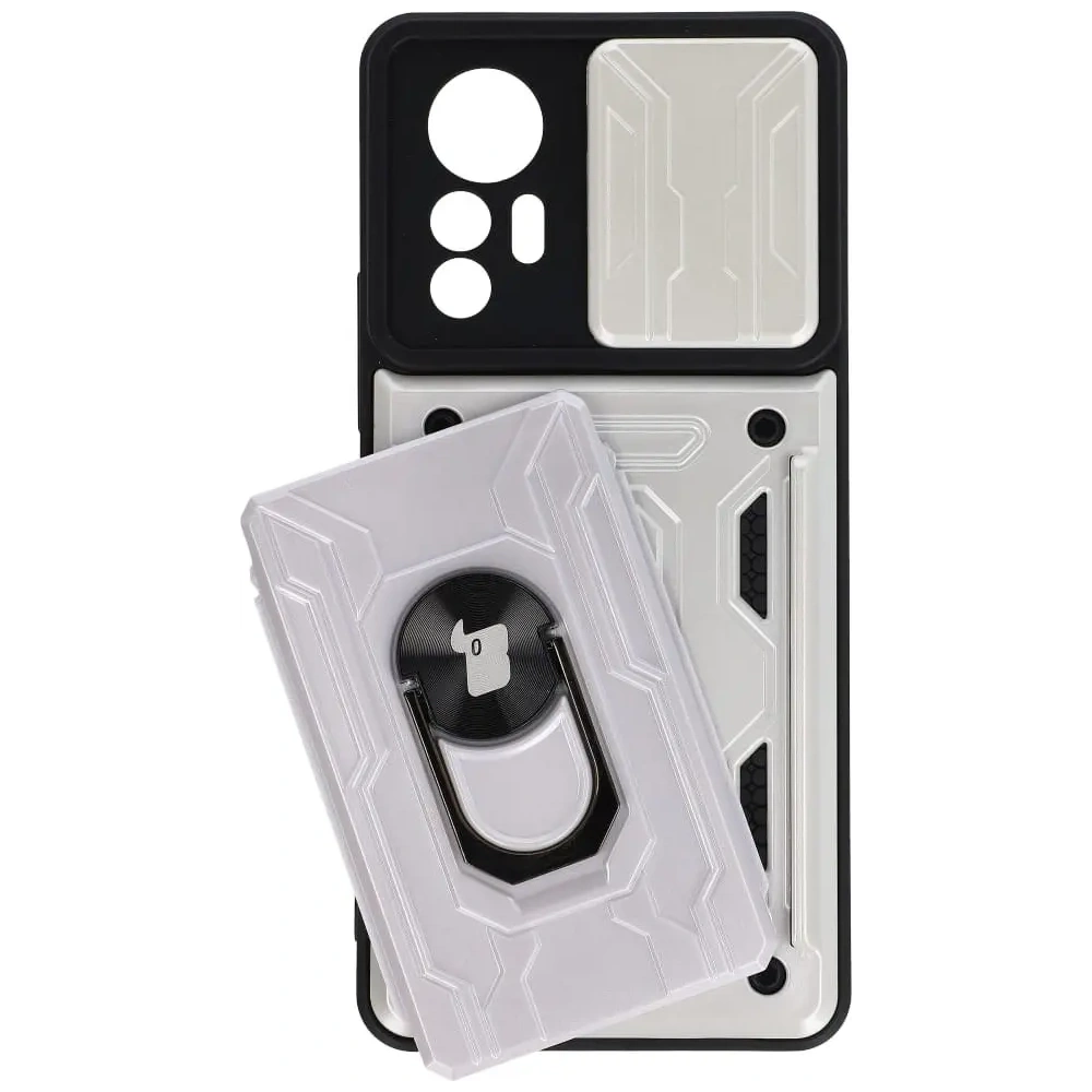 Etui Bizon Case Camshield Card Slot Ring do Xiaomi 12 Lite białe