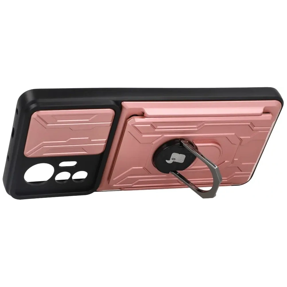 Etui Bizon Case Camshield Card Slot Ring do Xiaomi 12 Lite jasnoróżowe