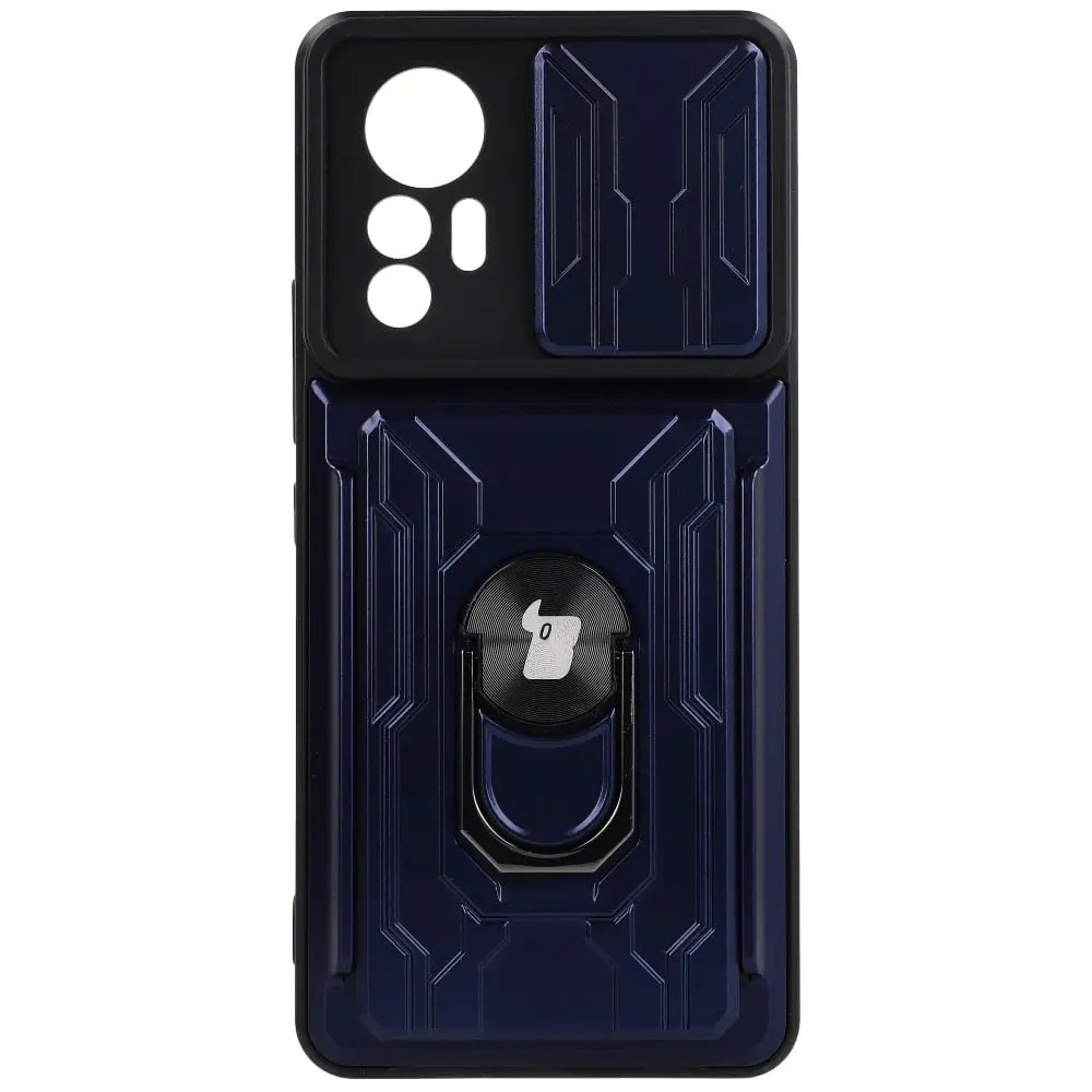 Etui Bizon Case Camshield Card Slot Ring do Xiaomi 12 Lite granatowe