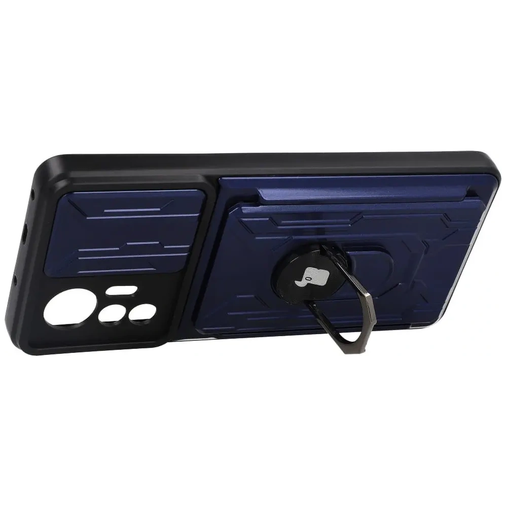 Etui Bizon Case Camshield Card Slot Ring do Xiaomi 12 Lite granatowe