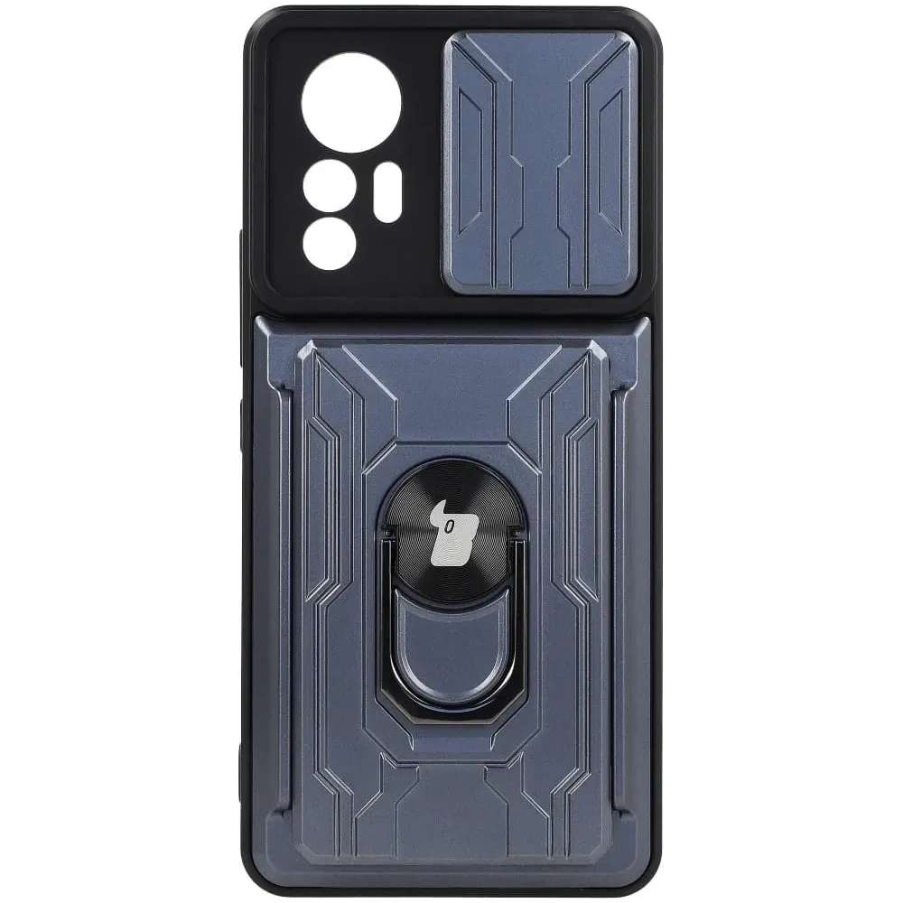 Etui Bizon Case Camshield Card Slot Ring do Xiaomi 12 Lite szare