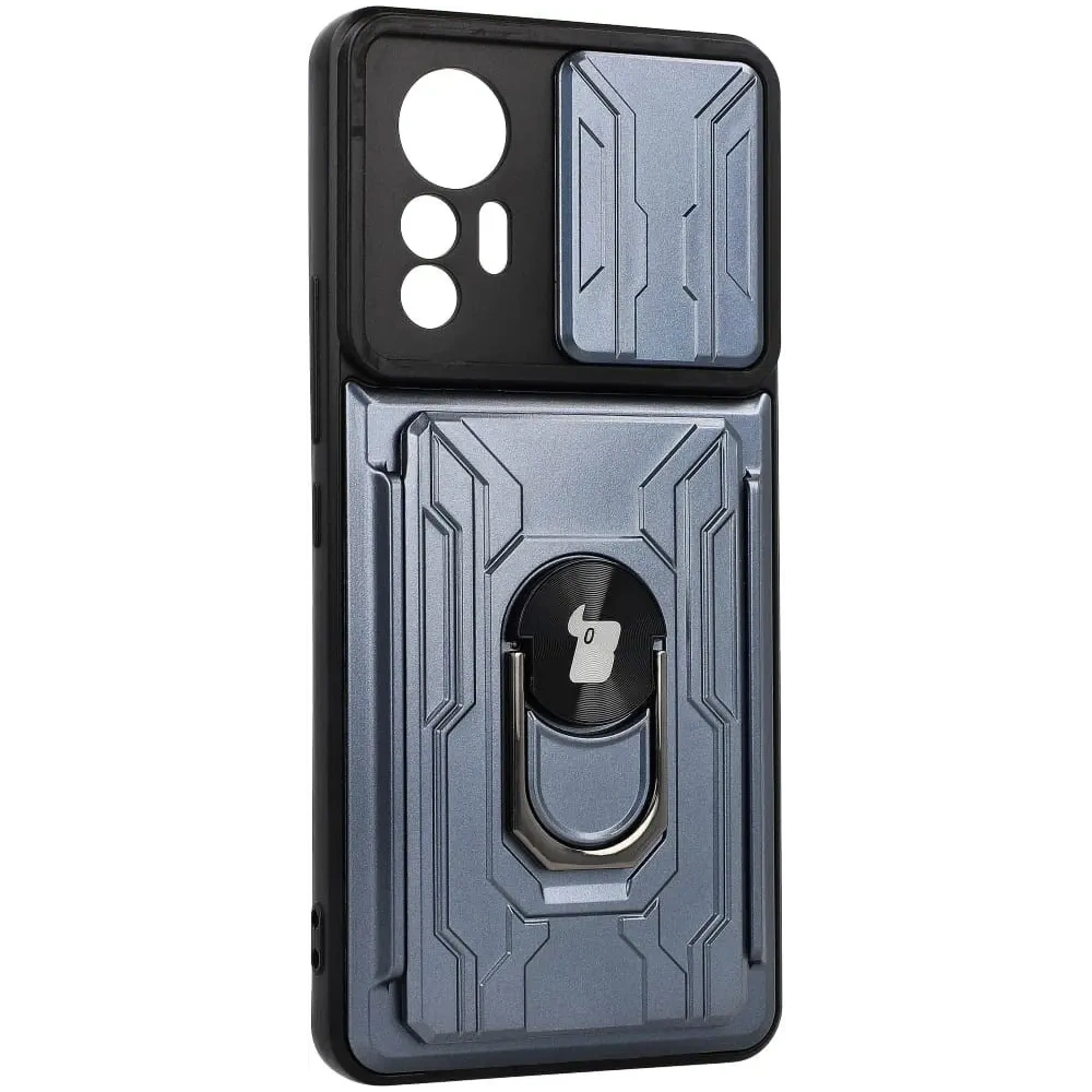 Etui Bizon Case Camshield Card Slot Ring do Xiaomi 12 Lite szare