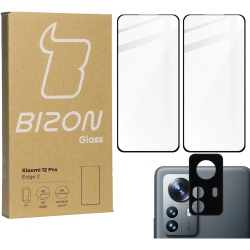 Kup Bizon Glass Edge 3D edzett üveg - [2 PACK] + lencse védelem Xiaomi 12 Pro fekete - BIZ1922 - {ean13} - Sklep Home Screen