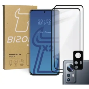 Kup Bizon Glass Edge 3D gehärtetes Glas - [2 PACK] + Linsenschutz Xiaomi 12 / 12X schwarz - BIZ1926 - {ean13} - Sklep Home Screen