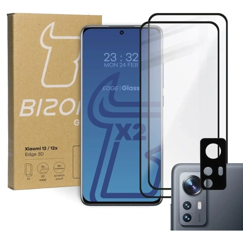 Kup Bizon Glass Edge 3D edzett üveg - [2 CSOMAG] + lencse védelem Xiaomi 12 / 12X fekete - BIZ1926 - {ean13} - Sklep Home Screen