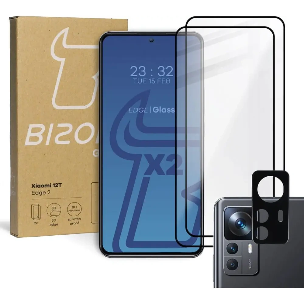 2x Szkło na ekran + szkło na aparat BIZON Edge 2 do Xiaomi 12T