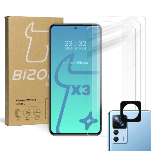 Kup 3x Sklo na displej + sklo na kameru BIZON Clear 2 do Xiaomi 12T Pro - BIZ1939 - {ean13} - Sklep Home Screen