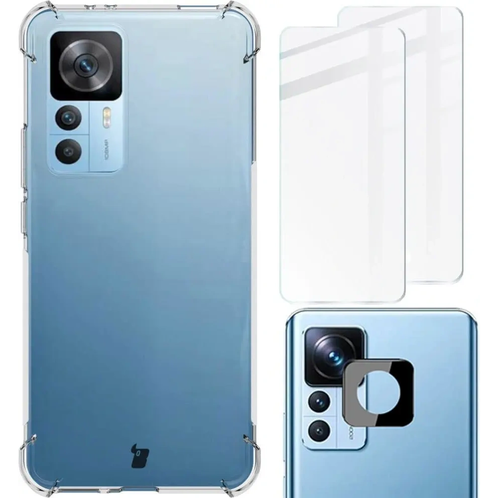 Etui + 2x szkło na ekran + obiektyw Bizon Case Clear Pack do Xiaomi 12T Pro przezroczyste