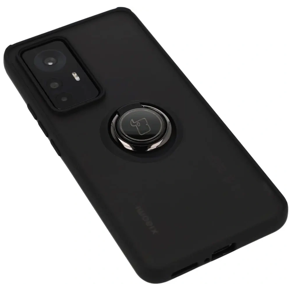 Etui z uchwytem na palec Bizon Case Hybrid Ring do Xiaomi 12T / 12T Pro przydymione z czarną ramką
