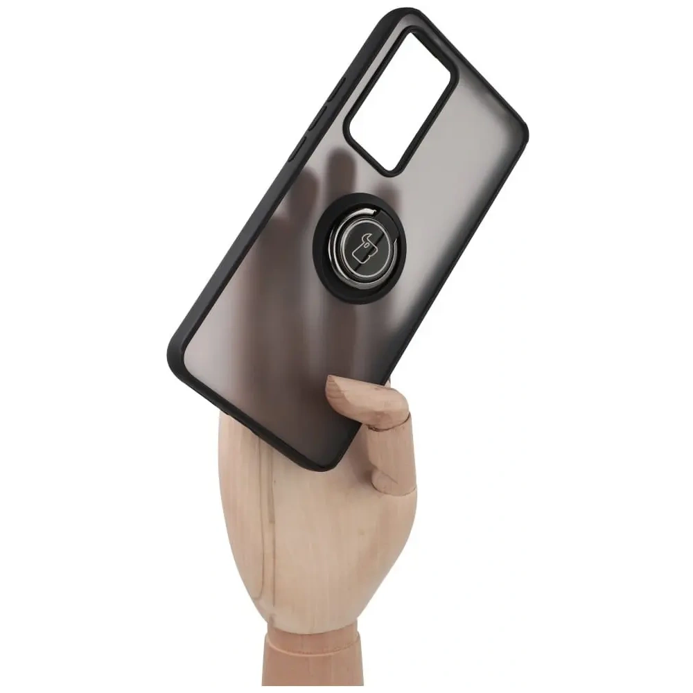 Etui z uchwytem na palec Bizon Case Hybrid Ring do Xiaomi 12T / 12T Pro przydymione z czarną ramką