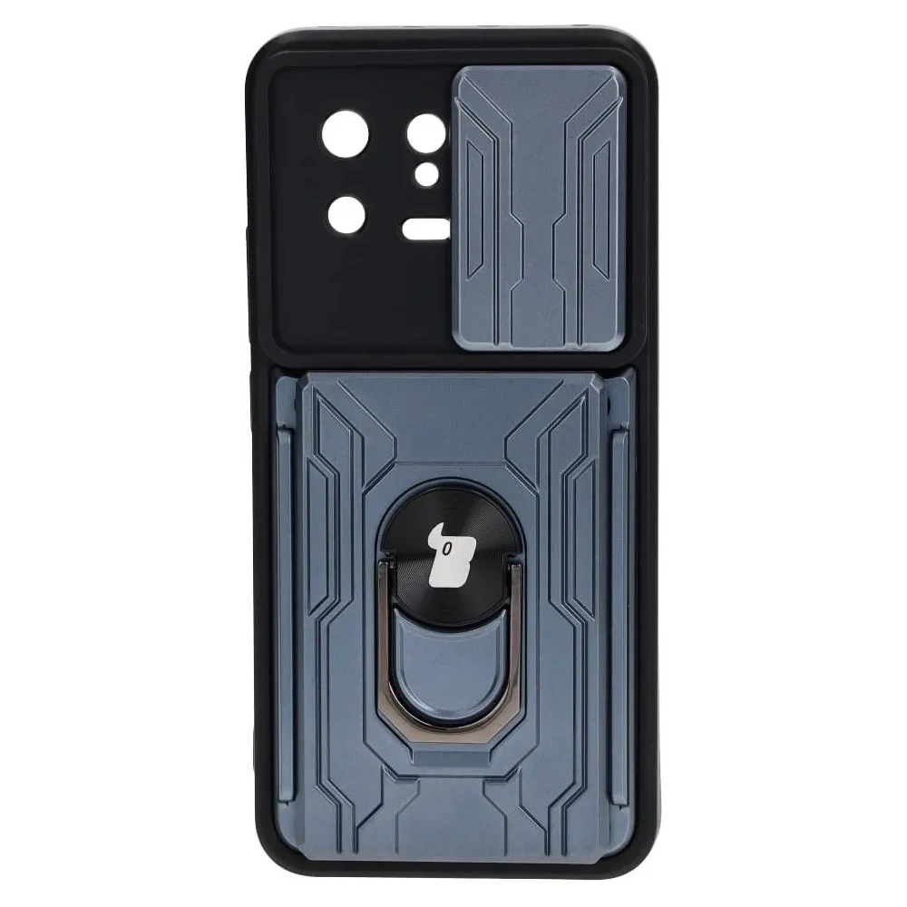 Etui Bizon Case Camshield Card Slot Ring do Xiaomi 13 szare