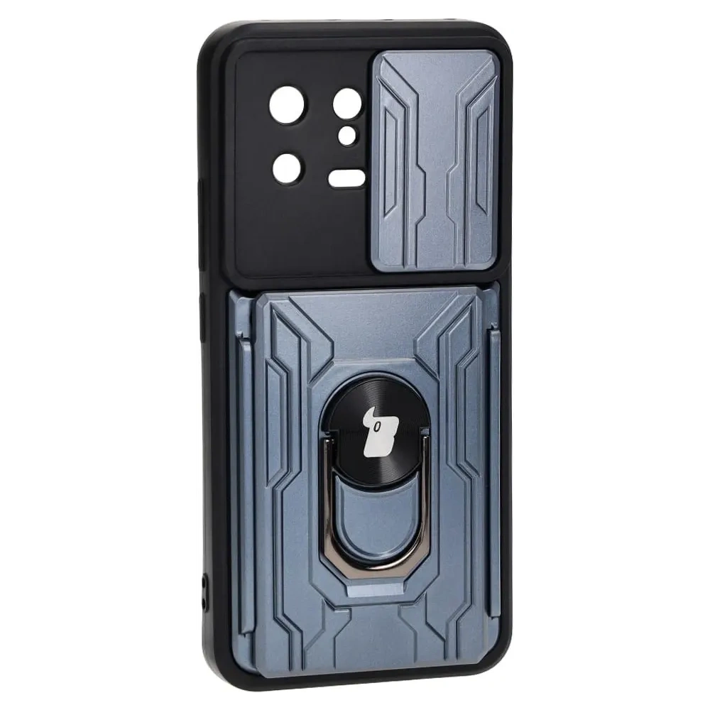 Etui Bizon Case Camshield Card Slot Ring do Xiaomi 13 szare