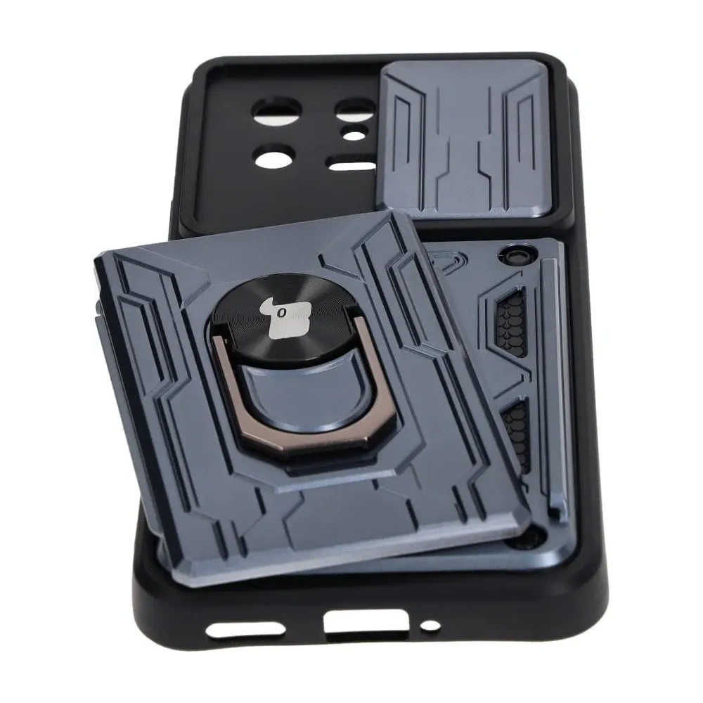 Etui Bizon Case Camshield Card Slot Ring do Xiaomi 13 szare