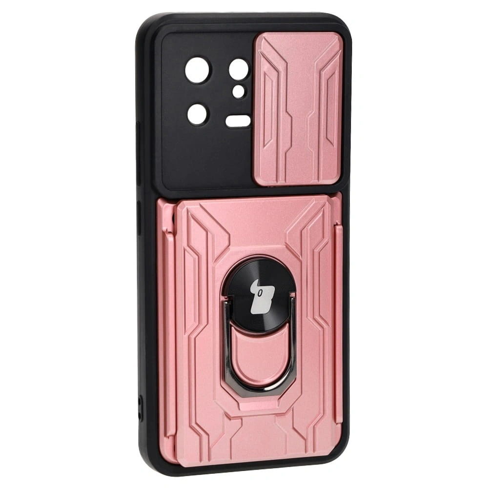 Etui Bizon Case Camshield Card Slot Ring do Xiaomi 13 jasnoróżowe