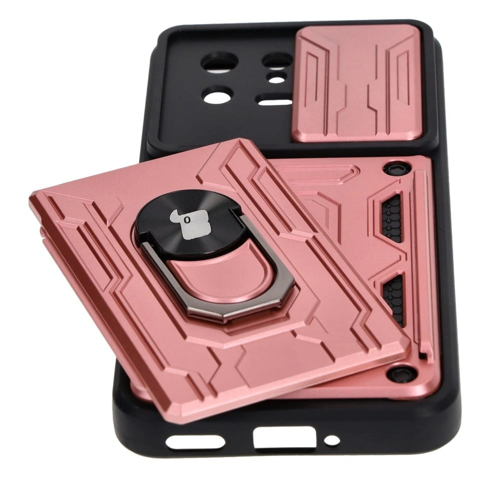 Etui Bizon Case Camshield Card Slot Ring do Xiaomi 13 jasnoróżowe