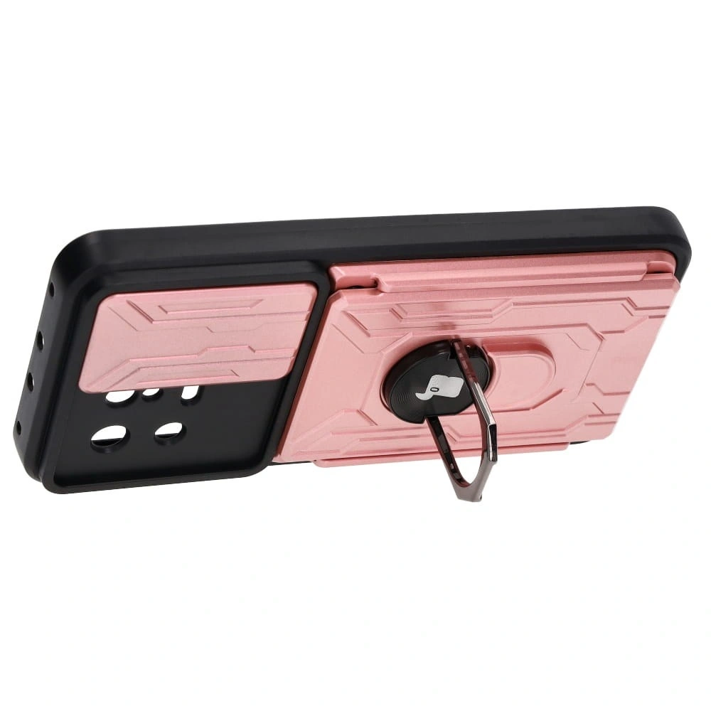 Etui Bizon Case Camshield Card Slot Ring do Xiaomi 13 jasnoróżowe