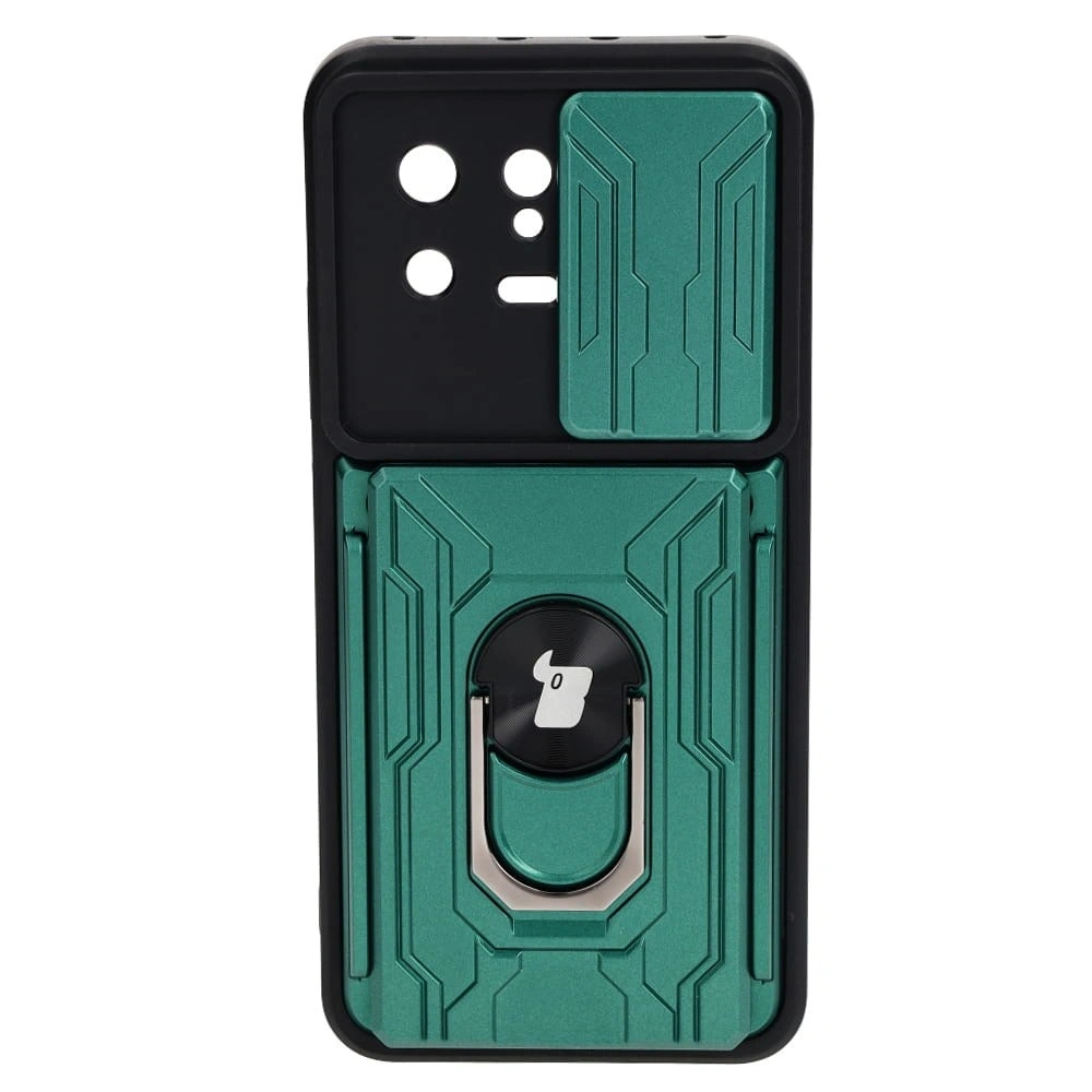 Etui Bizon Case Camshield Card Slot Ring do Xiaomi 13 zielone