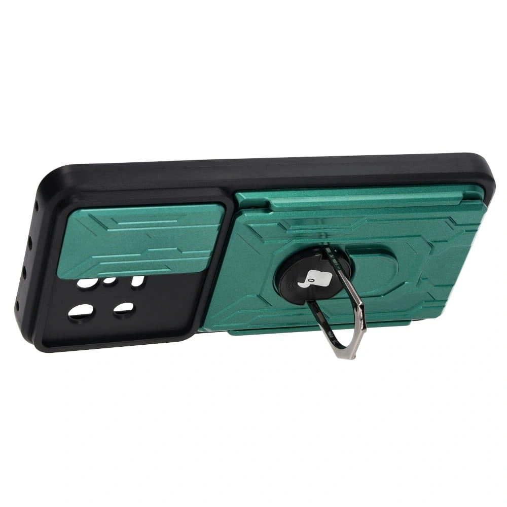 Etui Bizon Case Camshield Card Slot Ring do Xiaomi 13 zielone