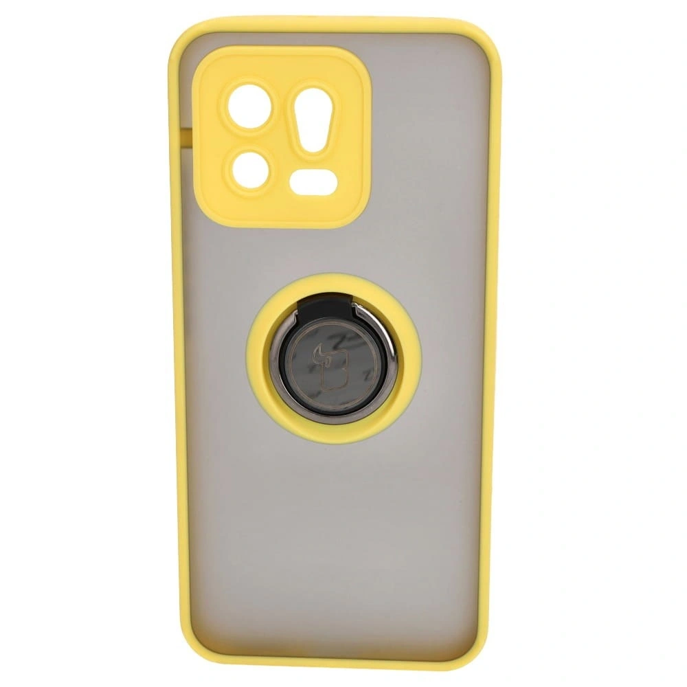 Etui z uchwytem na palec Bizon Case Hybrid Ring do Xiaomi 13 przydymione z żółtą ramką
