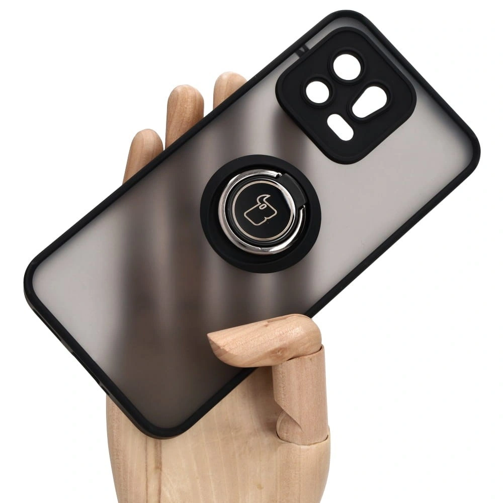 Etui z uchwytem na palec Bizon Case Hybrid Ring do Xiaomi 13 przydymione z czarną ramką