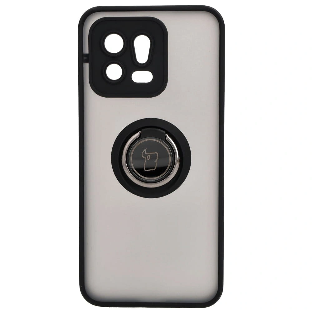 Etui z uchwytem na palec Bizon Case Hybrid Ring do Xiaomi 13 przydymione z czarną ramką