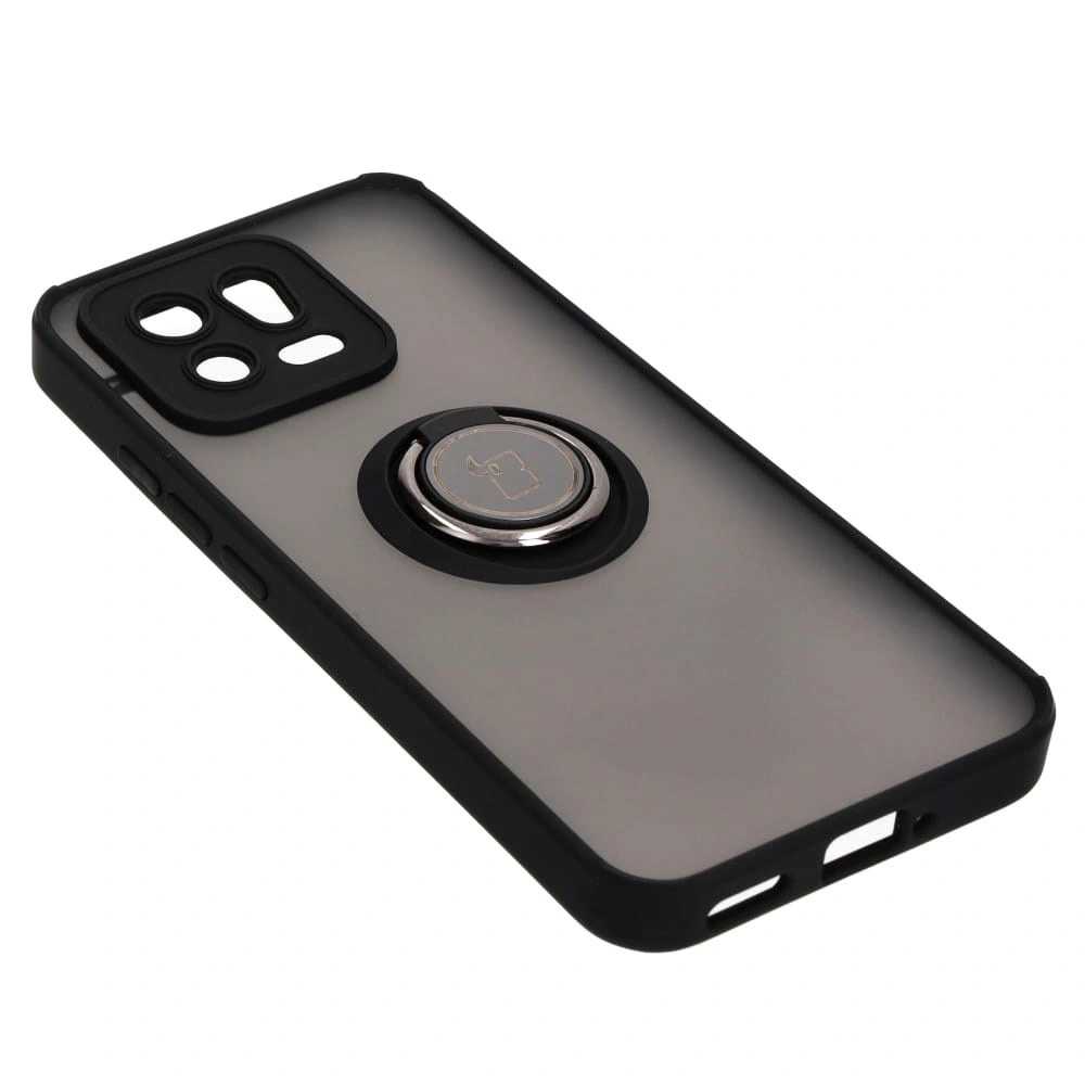 Etui z uchwytem na palec Bizon Case Hybrid Ring do Xiaomi 13 przydymione z czarną ramką