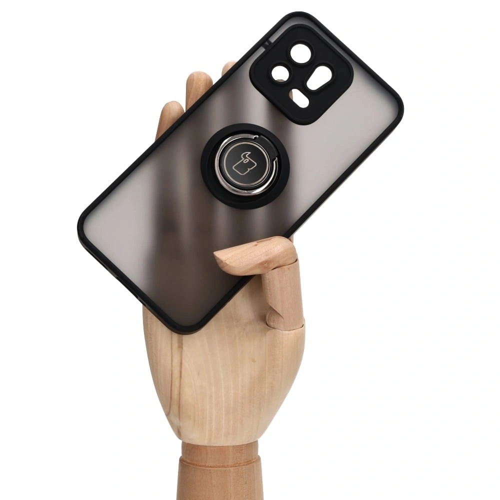 Etui z uchwytem na palec Bizon Case Hybrid Ring do Xiaomi 13 przydymione z czarną ramką