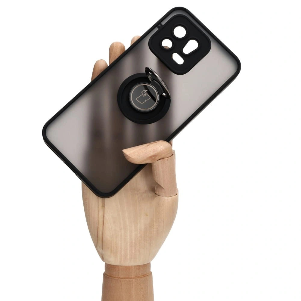 Etui z uchwytem na palec Bizon Case Hybrid Ring do Xiaomi 13 przydymione z czarną ramką