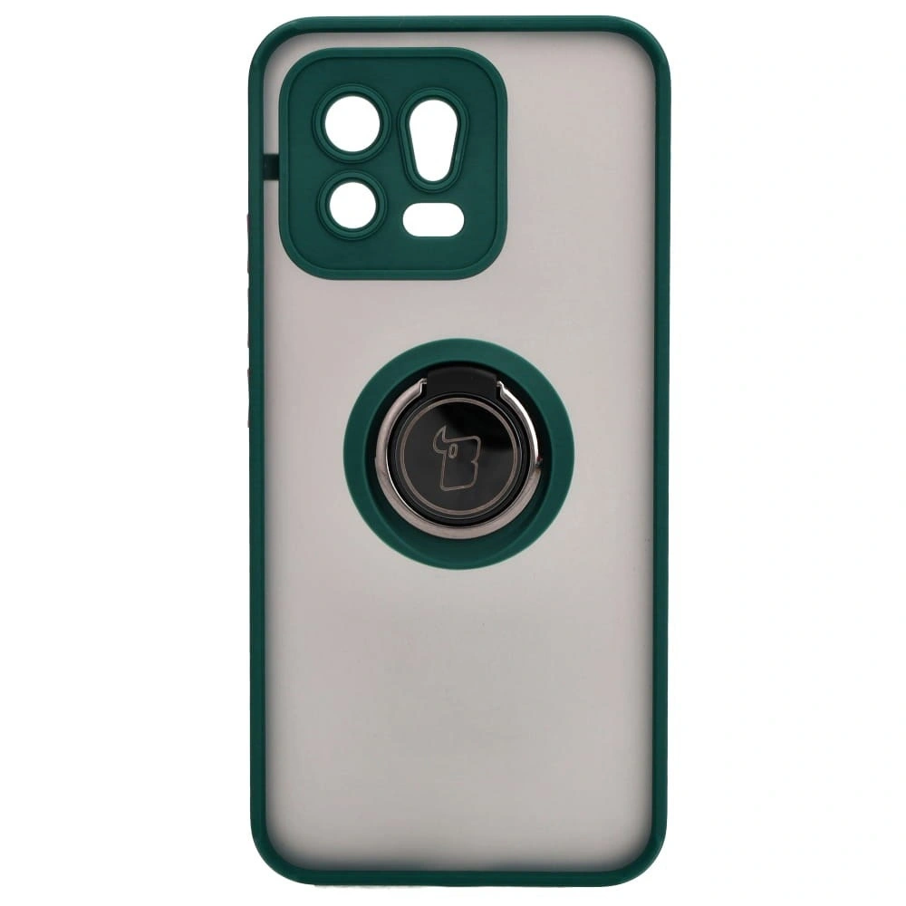 Etui z uchwytem na palec Bizon Case Hybrid Ring do Xiaomi 13 przydymione z ciemnozieloną ramką