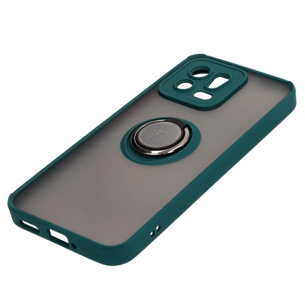 Etui z uchwytem na palec Bizon Case Hybrid Ring do Xiaomi 13 przydymione z ciemnozieloną ramką