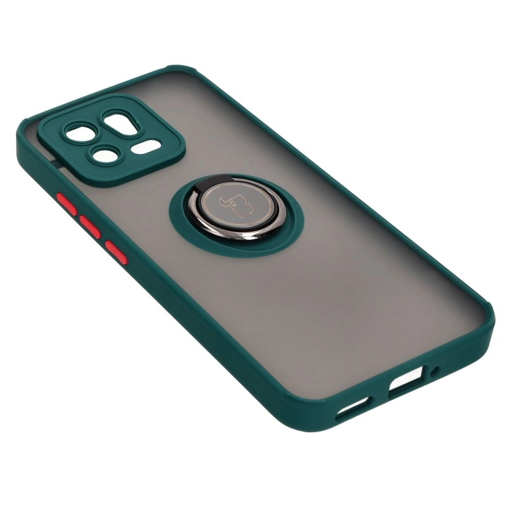 Etui z uchwytem na palec Bizon Case Hybrid Ring do Xiaomi 13 przydymione z ciemnozieloną ramką