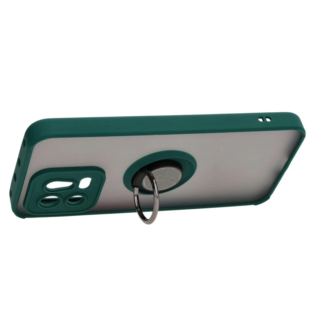 Etui z uchwytem na palec Bizon Case Hybrid Ring do Xiaomi 13 przydymione z ciemnozieloną ramką