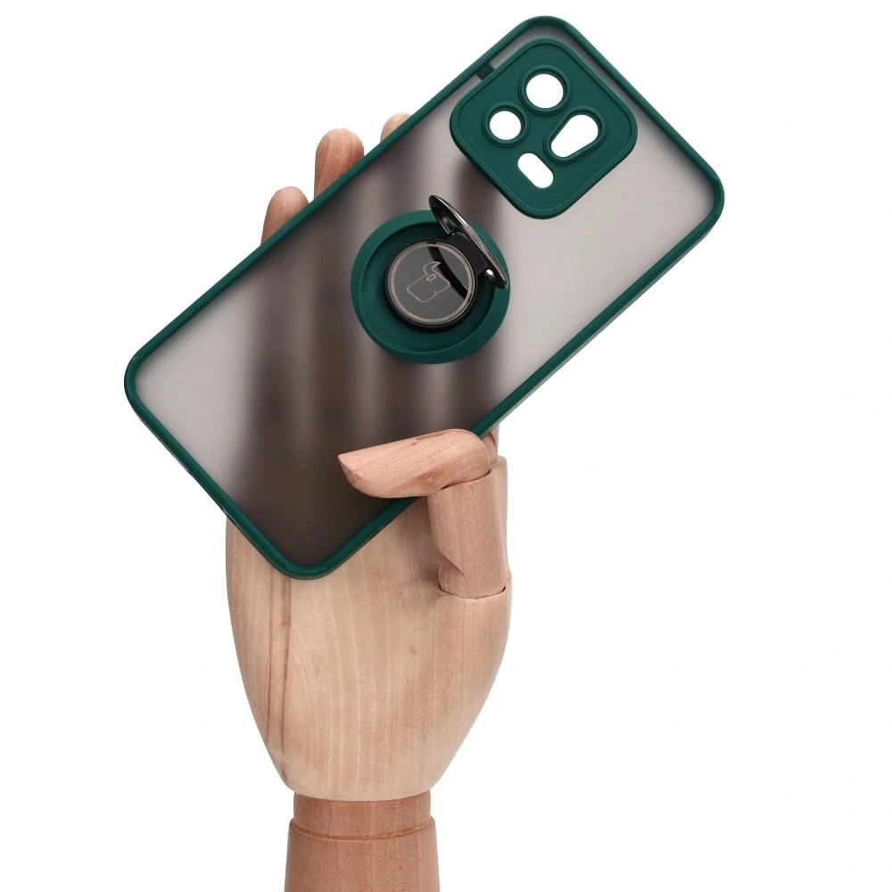 Etui z uchwytem na palec Bizon Case Hybrid Ring do Xiaomi 13 przydymione z ciemnozieloną ramką
