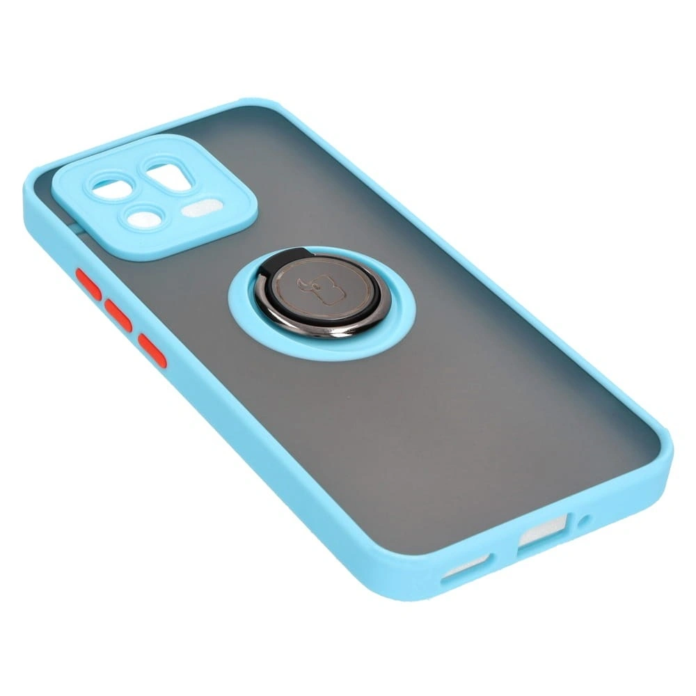 Etui z uchwytem na palec Bizon Case Hybrid Ring do Xiaomi 13 przydymione z jasnoniebieską ramką